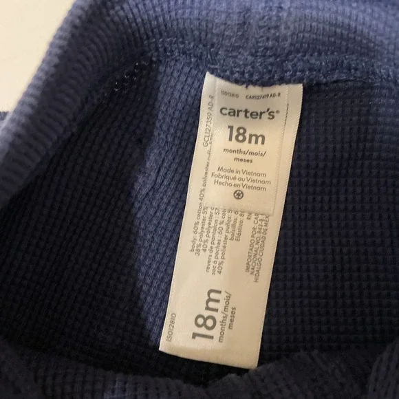 Carter's Boys Pull-On Waffle Knit Pants Navy Blue 18M Toddler Pockets - Picture 3 of 5